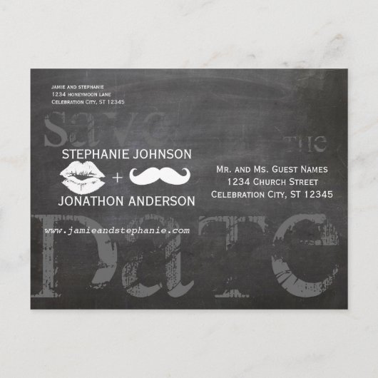 黒板ひげ唇ヴィンテージ日付を保存 案内ポストカード (裏面)