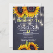 黒板ひまわりラスティックネイビー誕生日パーティー 招待状 (正面)