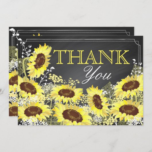 黒板ひまわり素朴がモダンありがとう サンキューカード