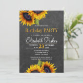 黒板ひまわり素朴な誕生日パーティー 招待状 (スタンド正面)