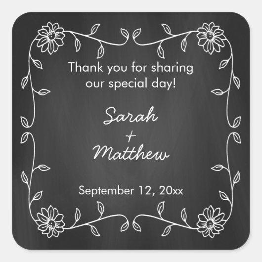 黒板ひまわり結婚式の引き出物シール スクエアシール (正面)