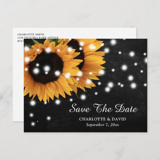 黒板ひまわり結婚式の日付を保存 案内ポストカード (正面/裏面)