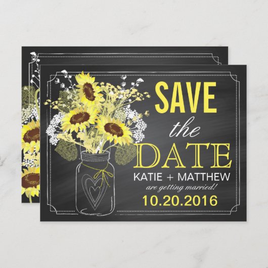 黒板ひまモダン素朴花の日付を保存 案内ポストカード (正面/裏面)