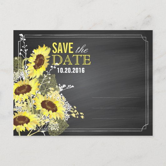 黒板ひまモダン素朴花の日付を保存 案内ポストカード (裏面)