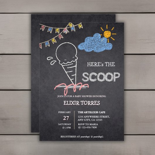 黒板アイスクリームスクープスケッチベビーシャワー 招待状