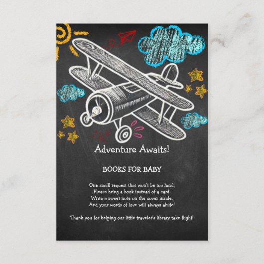 黒板アドベンチャー機飛行機の赤ちゃんシャワーを待つ エンクロージャーカード (正面)