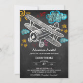 黒板アドベンチャー機飛行機の赤ちゃんシャワーを待つ 招待状 (正面)