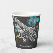 黒板アドベンチャー機飛行機の赤ちゃんシャワーを待つ 紙コップ (正面)