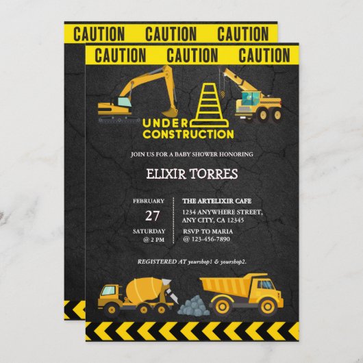 黒板アンダー建築ベビーシャワー 招待状 (正面/裏面)