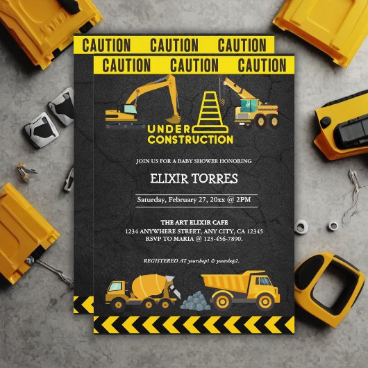 黒板アンダー建築ベビーシャワー 招待状