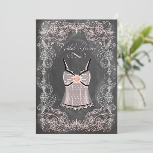 黒板アンティークピンクフローラブライダルシャワー 招待状 (スタンド正面)