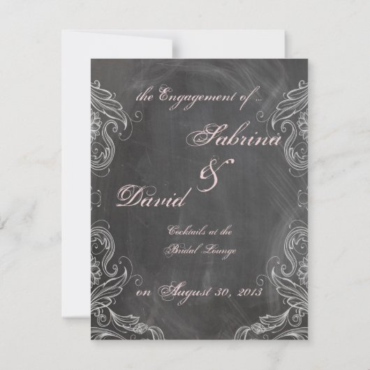 黒板アンティークピンクフローラ婚約 案内状 (裏面)