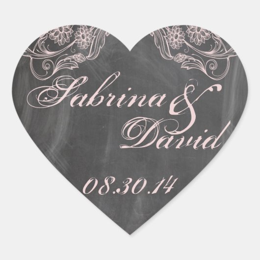 黒板アンティークピンクフローラ封筒用シール ハートシール (正面)