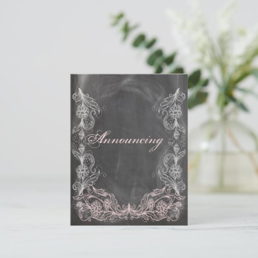 黒板アンティークピンクフローラ結婚アナウンセーム 招待状 (スタンド正面)