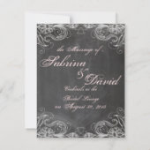 黒板アンティークピンクフローラ結婚アナウンセーム 招待状 (裏面)