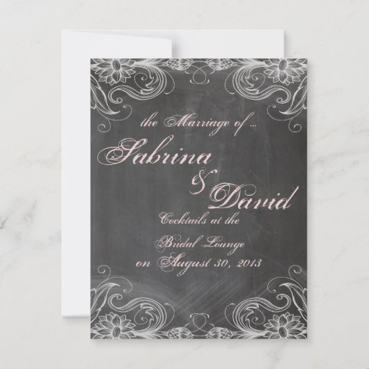 黒板アンティークピンクフローラ結婚アナウンセーム 招待状 (裏面)