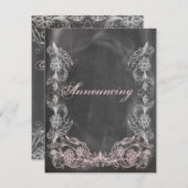 黒板アンティークピンクフローラ結婚アナウンセーム 招待状 (正面/裏面)