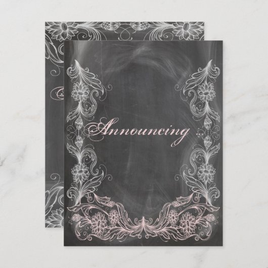 黒板アンティークピンクフローラ結婚アナウンセーム 招待状 (正面/裏面)