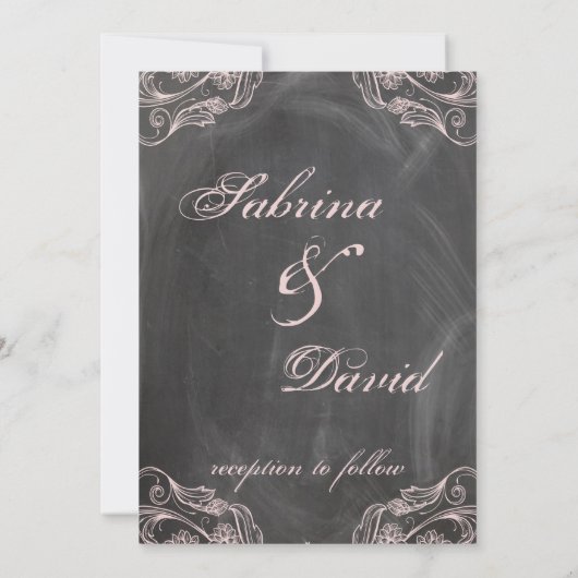 黒板アンティークピンクフローラ結婚式招待状 招待状 (裏面)