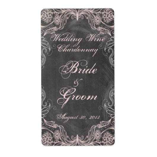 黒板アンティークピンク結婚フローラワインラベル ラベル (正面)