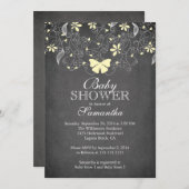 黒板イエローバタフライニュートラルベビーシャワー 招待状 (正面/裏面)