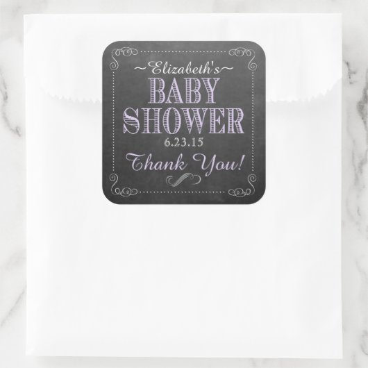 黒板イメージベビーシャワーパープル スクエアシール (バッグ)