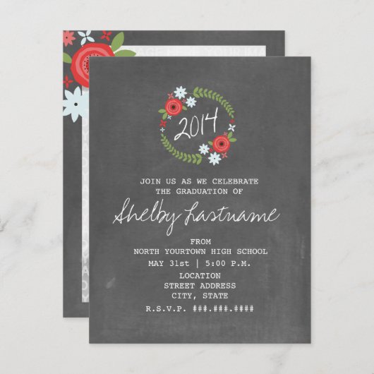 黒板インスパイアフローラ写真卒業 招待状 (正面/裏面)