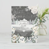 黒板ウィンターアニマルオネダーランド誕生日 招待状 (スタンド正面)