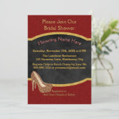 黒板ウェディングシャワー | レッド金ゴールドグリッターヒール 招待状 (スタンド正面)