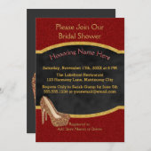 黒板ウェディングシャワー | レッド金ゴールドグリッターヒール 招待状 (正面/裏面)