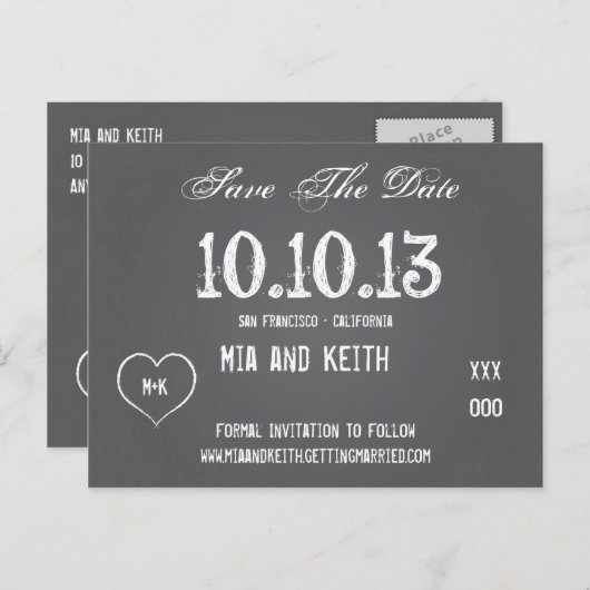 黒板ウェディング・セーブ・ザ・デート・ポストカード 案内ポストカード (正面/裏面)