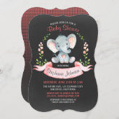 黒板ウォーターカラーエレファントガールベビーシャワー 招待状 (正面/裏面)