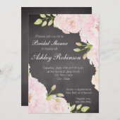 黒板ウォーターカラーバラブライダルシャワー 招待状 (正面/裏面)