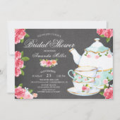 黒板ウォーターカラーフォーラルティーブライダルシャワー 招待状 (正面)