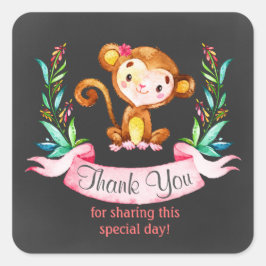 黒板ウォーターカラーモンキーガールサンキュー スクエアシール