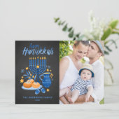 黒板ウォーターカラー(ユダヤ教)メノラーハッピーハヌッカフォト シーズンカード (スタンド正面)