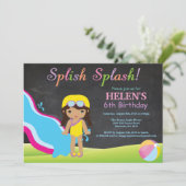 黒板ウォータースライドプール誕生日パーティー 招待状 (スタンド正面)