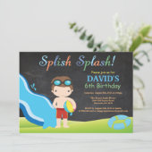 黒板ウォータースライドプール誕生日パーティー 招待状 (スタンド正面)