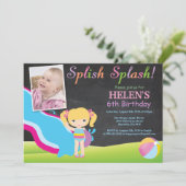 黒板ウォータースライドプール誕生日パーティー 招待状 (スタンド正面)