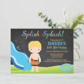 黒板ウォータースライドプール誕生日パーティー 招待状 (スタンド正面)