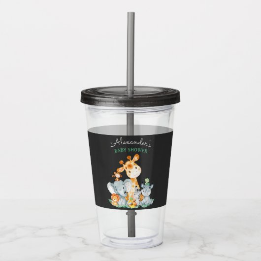 黒板ウォータールコルかわいいサファリジャングルベビーシャワー アクリルタンブラー (正面)