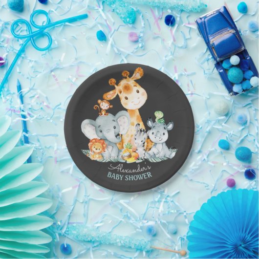 黒板ウォータールコルかわいいサファリジャングルベビーシャワー ペーパープレート (パーティー)