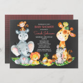 黒板ウォータールコルかわいいサファリジャングルベビーシャワー 招待状 (正面/裏面)