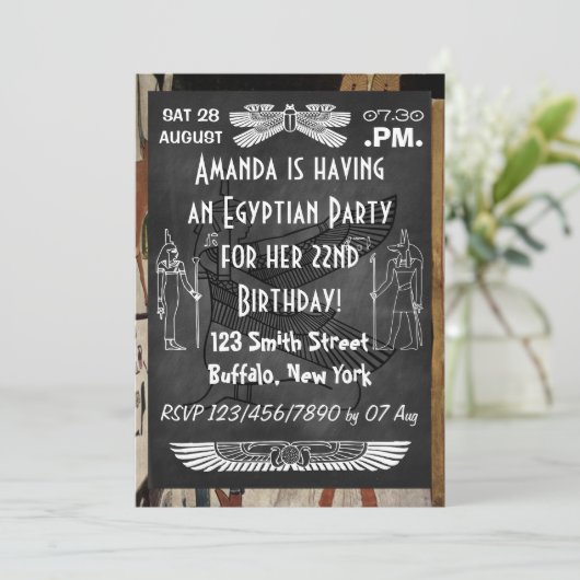 黒板エジプトをテーマにしたパーティー 招待状 (スタンド正面)