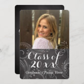 黒板エレガントな渦巻き写真 卒業式 招待状 (正面/裏面)