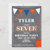 黒板オレンジ バスケットボール 誕生日 招待状 (正面)