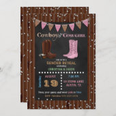 黒板カウボーイまたは女性のカーボーイウェスタンジェンダーの表示 招待状 (正面/裏面)