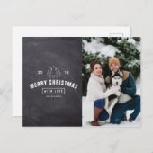 黒板カップル犬クリスマスホリデーフォトカード シーズンポストカード (正面/裏面)