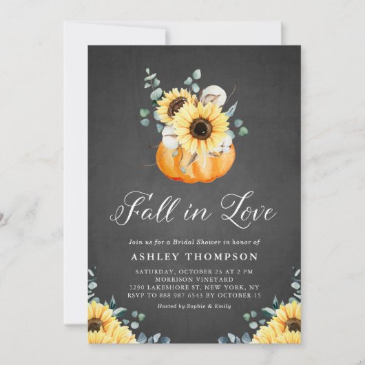 黒板カボチャとヒマワリブライダルシャワー 招待状 (正面)