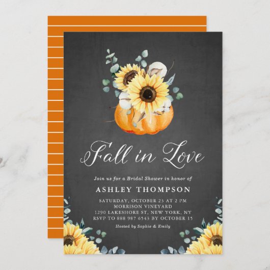 黒板カボチャとヒマワリブライダルシャワー 招待状 (正面/裏面)